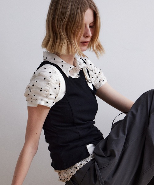 MAISON SPECIAL(メゾンスペシャル)の「Motif Layered Tank Top/モチーフ付レイヤードタンクトップ(タンクトップ・レディース・ホワイト/グレー/ライトブルー/ブラック・FREE)」の8枚目の写真