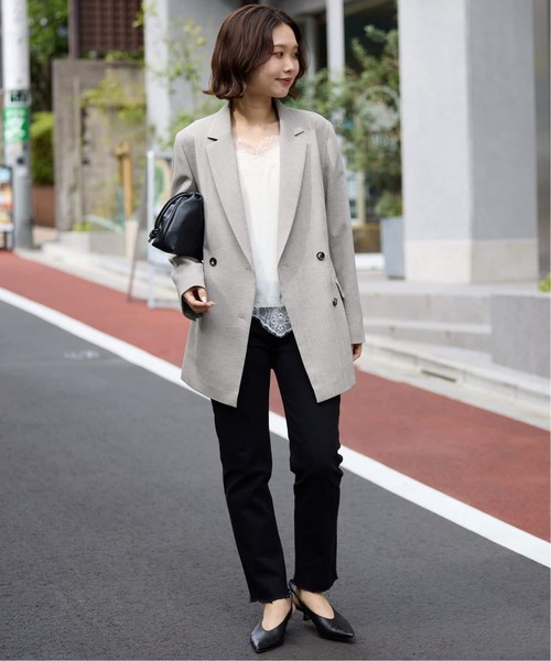 SLOBE IENA（スローブイエナ）の「《セットアップ対応可/追加3》ウォッシャブルツイルダブルジャケット（テーラードジャケット・レディース・グレー・36/38）」の2枚目の写真