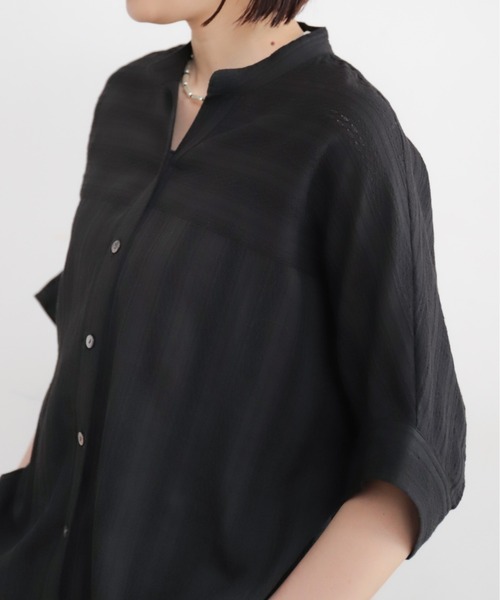 NOMBRE IMPAIR(ノンブルアンペール)の「からみストライプ バンザイシャツ(シャツ/ブラウス・レディース・ブラック/ホワイト・FREE)」の5枚目の写真