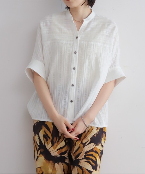 NOMBRE IMPAIR(ノンブルアンペール)の「からみストライプ バンザイシャツ(シャツ/ブラウス・レディース・ブラック/ホワイト・FREE)」の14枚目の写真