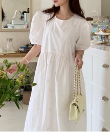 YUGA_YGMC Korean style ribbon embroidered French sleeve dress