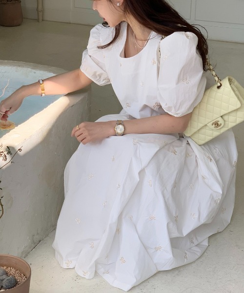 FREE STYLISTS(フリー スタイリスト)の「YUGA_YGMC Korean style ribbon embroidered French sleeve dress(ワンピース・レディース・ホワイト/ベージュ・FREE)」の10枚目の写真