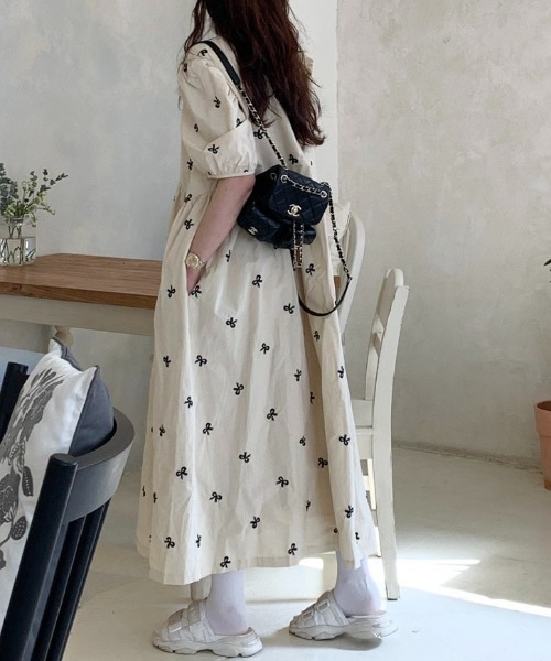 FREE STYLISTS(フリー スタイリスト)の「YUGA_YGMC Korean style ribbon embroidered French sleeve dress(ワンピース・レディース・ホワイト/ベージュ・FREE)」の12枚目の写真