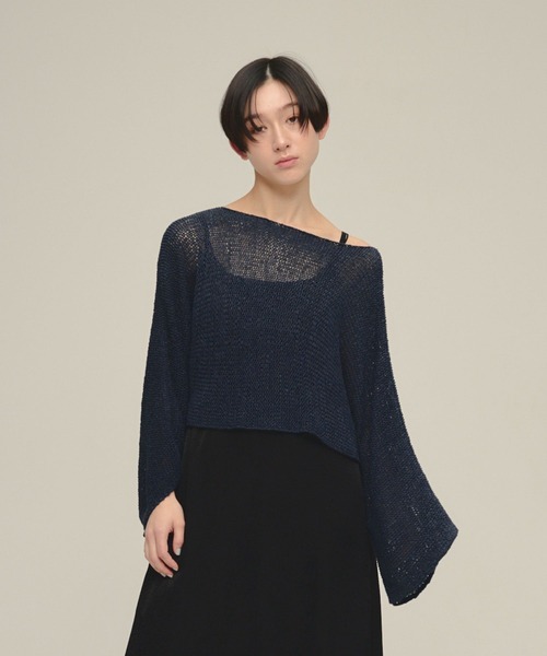 eL（エル）の「【eL】3G Tape Yarn Loose Pullover/670506（ニット/セーター・レディース・ネイビー/オフホワイト/コーラルピンク・FREE）」の3枚目の写真