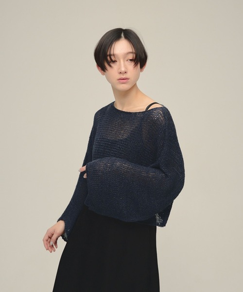 eL（エル）の「【eL】3G Tape Yarn Loose Pullover/670506（ニット/セーター・レディース・ネイビー/オフホワイト/コーラルピンク・FREE）」の5枚目の写真
