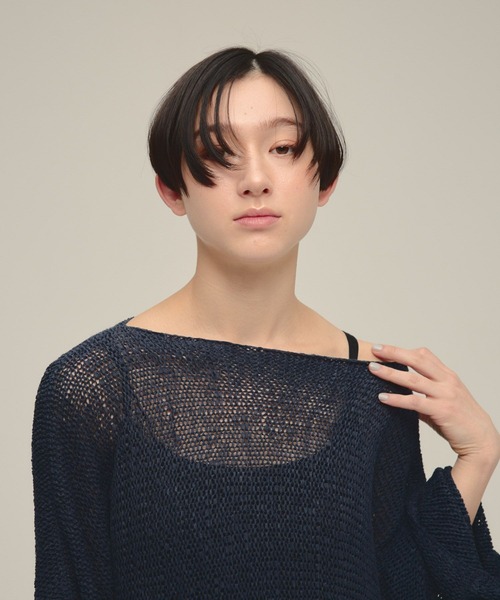 eL（エル）の「【eL】3G Tape Yarn Loose Pullover/670506（ニット/セーター・レディース・ネイビー/オフホワイト/コーラルピンク・FREE）」の7枚目の写真