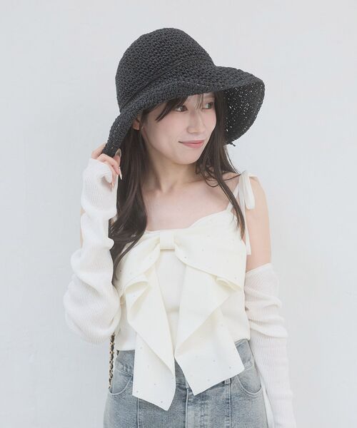 MAJESTIC LEGON(マジェスティックレゴン)の「シンプル細編みペーパーハット(ハット・レディース・ブラック/アイボリー/ベージュ・FREE)」の9枚目の写真