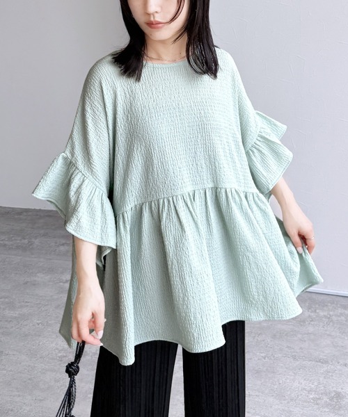 reca（レカ）の「フリル袖ペプラムブラウス（シャツ/ブラウス・レディース・オフホワイト/ブラック/ミント/グリーン・M）」の15枚目の写真