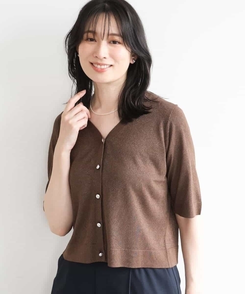 OFUON le MK(オフオンルエムケー)の「スパークナイロン半袖ニットカーディガン/洗える/アンサンブル対応/WEB限定サイズあり(カーディガン/ボレロ・レディース・ライトグリーン/ブラウン/ホワイト・38/36)」の15枚目の写真