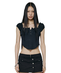 ROCKCAKE（ロックケーキ）の「Curve Line Corset Blouse - Black（シャツ/ブラウス）」