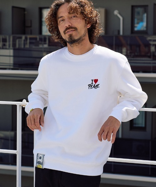 STUD MUFFIN（スタッドマフィン）の「msw1880- T-C裏毛起毛 LAボーンフォームプリント-パフスパイルパッチワーク スエットシャツ(624-02912)（スウェット・メンズ・チャコールグレー/アッシュ/ブラック/ホワイト・4/3/2）」の5枚目の写真