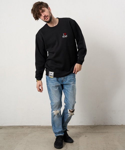 STUD MUFFIN（スタッドマフィン）の「msw1880- T-C裏毛起毛 LAボーンフォームプリント-パフスパイルパッチワーク スエットシャツ(624-02912)（スウェット・メンズ・チャコールグレー/アッシュ/ブラック/ホワイト・4/3/2）」の17枚目の写真