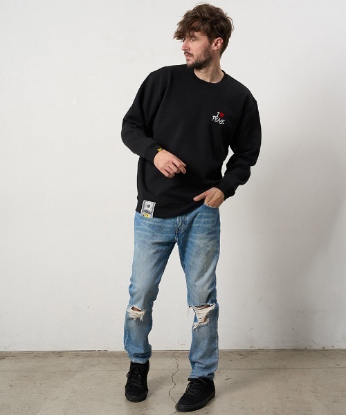STUD MUFFIN（スタッドマフィン）の「msw1880- T-C裏毛起毛 LAボーンフォームプリント-パフスパイルパッチワーク スエットシャツ(624-02912)（スウェット・メンズ・チャコールグレー/アッシュ/ブラック/ホワイト・4/3/2）」の18枚目の写真