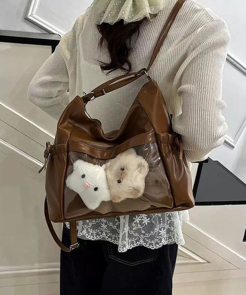 LA VORAGINE(ラ ヴォラジネ)の「痛バッグ 推し活 ショルダー リュック クリアポケット リボン 3way ショルダーバッグ チャームなし(ショルダーバッグ・レディース・シルバー/ブラウン/ブラック/アイボリー・FREE)」の4枚目の写真