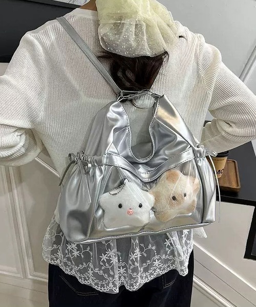 LA VORAGINE(ラ ヴォラジネ)の「痛バッグ 推し活 ショルダー リュック クリアポケット リボン 3way ショルダーバッグ チャームなし(ショルダーバッグ・レディース・シルバー/ブラウン/ブラック/アイボリー・FREE)」の1枚目の写真