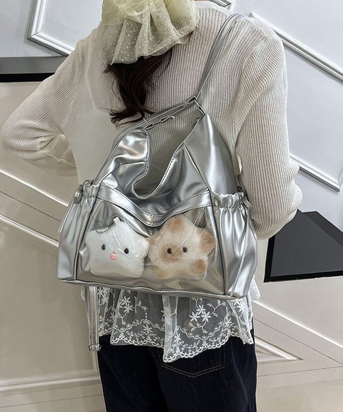 LA VORAGINE(ラ ヴォラジネ)の「痛バッグ 推し活 ショルダー リュック クリアポケット リボン 3way ショルダーバッグ チャームなし(ショルダーバッグ・レディース・シルバー/ブラウン/ブラック/アイボリー・FREE)」の5枚目の写真