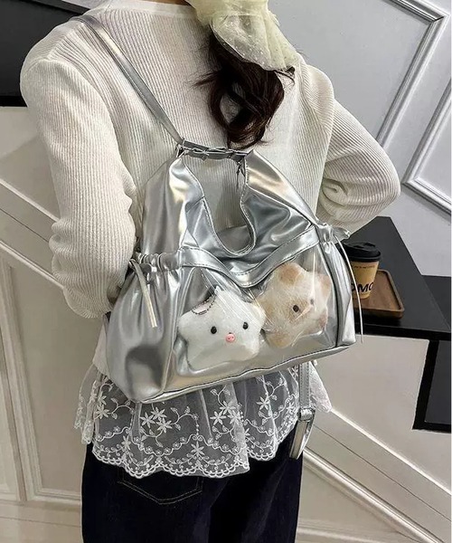 LA VORAGINE(ラ ヴォラジネ)の「痛バッグ 推し活 ショルダー リュック クリアポケット リボン 3way ショルダーバッグ チャームなし(ショルダーバッグ・レディース・シルバー/ブラウン/ブラック/アイボリー・FREE)」の7枚目の写真