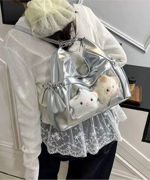 LA VORAGINE(ラ ヴォラジネ)の「痛バッグ 推し活 ショルダー リュック クリアポケット リボン 3way ショルダーバッグ チャームなし(ショルダーバッグ・レディース・シルバー/ブラウン/ブラック/アイボリー・FREE)」の6枚目の写真
