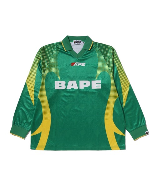 A BATHING APE(アベイシングエイプ)の「APE FLAME MONOGRAM JACQUARD LOGO RELAXED FIT FOOTBALL JERSEY(Tシャツ/カットソー・メンズ・ブラック/グリーン・LARGE/MEDIUM/SMALL/XX-LARGE/X-LARGE)」の2枚目の写真