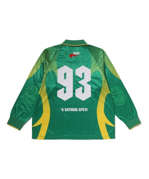 A BATHING APE(アベイシングエイプ)の「APE FLAME MONOGRAM JACQUARD LOGO RELAXED FIT FOOTBALL JERSEY(Tシャツ/カットソー・メンズ・ブラック/グリーン・LARGE/MEDIUM/SMALL/XX-LARGE/X-LARGE)」の4枚目の写真
