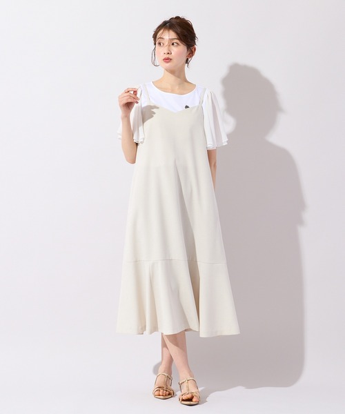 Rose Tiara(ローズティアラ)の「【UVカット/防シワ】バックリボンキャミワンピース(ワンピース・レディース・カーキ/ブラック/ベージュ・42/46/38)」の1枚目の写真