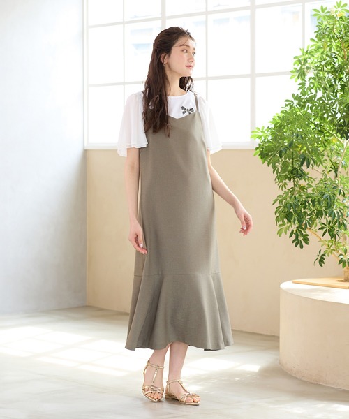 Rose Tiara(ローズティアラ)の「【UVカット/防シワ】バックリボンキャミワンピース(ワンピース・レディース・カーキ/ブラック/ベージュ・42/46/38)」の12枚目の写真