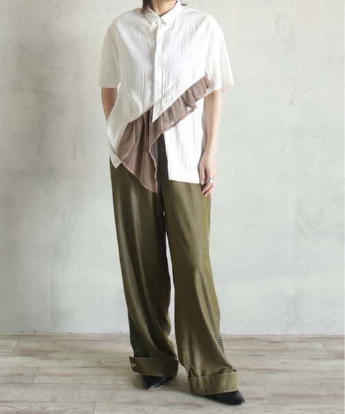 BITTOKO(ビットコ)の「メッシュ切替レーヨンパンツ(デニムパンツ・レディース・ブラック/カーキ・SMALL/MEDIUM)」の4枚目の写真