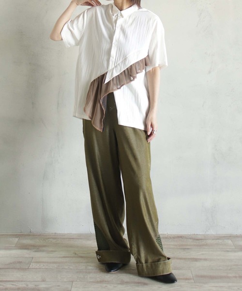 BITTOKO(ビットコ)の「メッシュ切替レーヨンパンツ(デニムパンツ・レディース・ブラック/カーキ・SMALL/MEDIUM)」の5枚目の写真