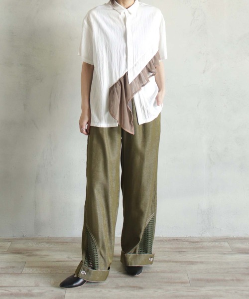 BITTOKO(ビットコ)の「メッシュ切替レーヨンパンツ(デニムパンツ・レディース・ブラック/カーキ・SMALL/MEDIUM)」の6枚目の写真