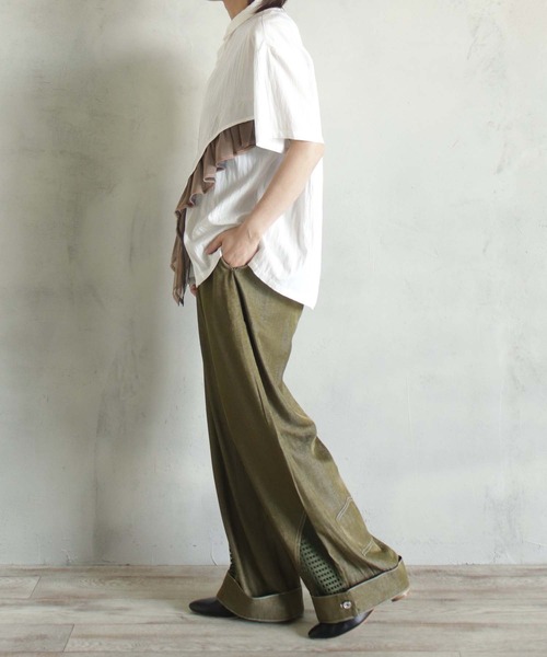 BITTOKO(ビットコ)の「メッシュ切替レーヨンパンツ(デニムパンツ・レディース・ブラック/カーキ・SMALL/MEDIUM)」の8枚目の写真