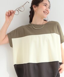 【S-LL/洗濯機可/体型カバー】インせず着られる 異素材ブロッキング ドルマンTシャツ