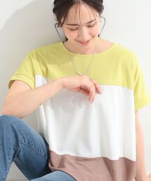 【S-LL/洗濯機可/体型カバー】インせず着られる 異素材ブロッキング ドルマンTシャツ