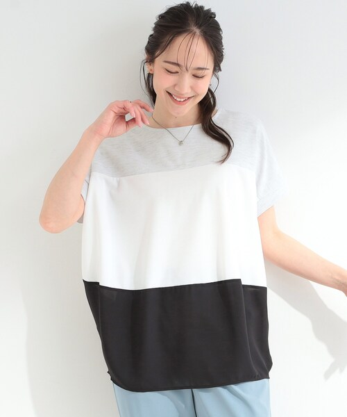 SHOO・LA・RUE(シューラルー)の「【S-LL/洗濯機可/体型カバー】3段切り替え 1枚で主役になるドルマントップス(Tシャツ/カットソー・レディース・グレー系4/イエロー系その他6/ブラック系4/カーキ系3・04/03/02/01)」の5枚目の写真
