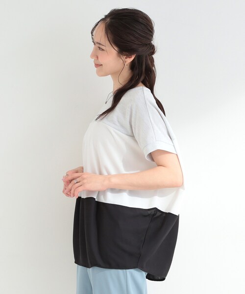 SHOO・LA・RUE(シューラルー)の「【S-LL/洗濯機可/体型カバー】3段切り替え 1枚で主役になるドルマントップス(Tシャツ/カットソー・レディース・グレー系4/イエロー系その他6/ブラック系4/カーキ系3・04/03/02/01)」の6枚目の写真