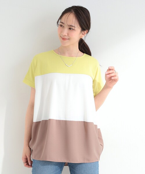 SHOO・LA・RUE(シューラルー)の「【S-LL/洗濯機可/体型カバー】3段切り替え 1枚で主役になるドルマントップス(Tシャツ/カットソー・レディース・グレー系4/イエロー系その他6/ブラック系4/カーキ系3・04/03/02/01)」の17枚目の写真