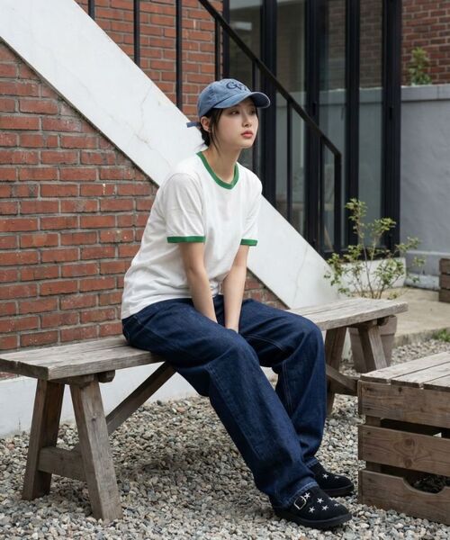 ANEWBROS（アニュブロス）の「メイブル リンガールーズフィット半袖Tシャツ4カラー[ANSE_4501]（Tシャツ/カットソー・レディース・ネイビー/ホワイト×ネイビー/ホワイト×グリーン/クリーム・SMALL/MEDIUM/LARGE/X-LARGE）」の7枚目の写真