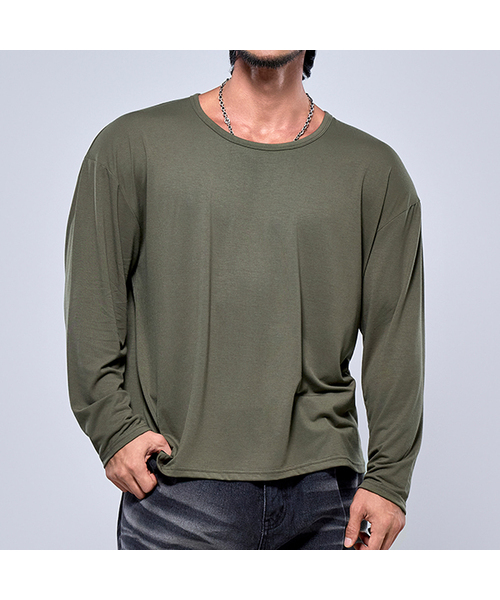 PHYSICAL GARMENTS（フィジカルガーメンツ）の「P2582 Uネック オーバーサイズ 長袖Tシャツ [4COLOR]（Tシャツ/カットソー・メンズ・グレー/ブラック/カーキ/ホワイト・1/2/3）」の4枚目の写真