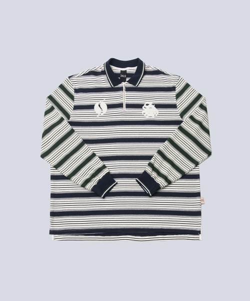 STRIPE BLOCK PIQUE SHIRT (NAVY & GREEN)