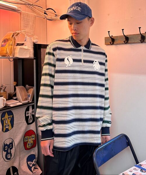 STANCE SEOUL(スタンス・ソウル)の「STRIPE BLOCK PIQUE SHIRT (NAVY & GREEN)(ポロシャツ・レディース・その他・SMALL/MEDIUM/LARGE)」の2枚目の写真
