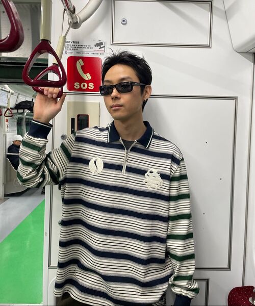 STANCE SEOUL(スタンス・ソウル)の「STRIPE BLOCK PIQUE SHIRT (NAVY & GREEN)(ポロシャツ・レディース・その他・SMALL/MEDIUM/LARGE)」の3枚目の写真