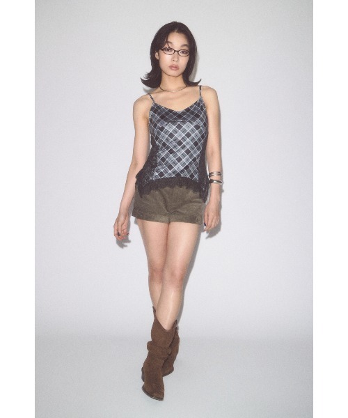LAGUA GEM（ラグアジェム）の「CHECK LACE CAMI トップス（キャミソール・レディース・ブラウン/ブラック・FREE）」の3枚目の写真