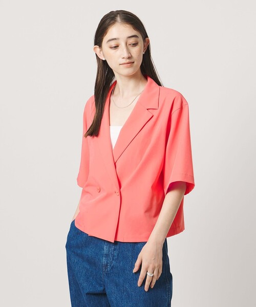 UNITED ARROWS(ユナイテッドアローズ)の「ツイル ハーフスリーブ シャツ ジャケット ‐ストレッチ 防シワ 接触冷感‐(シャツ/ブラウス・レディース・ピンク/ネイビー/ダークブラウン・FREE)」の3枚目の写真