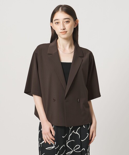 UNITED ARROWS(ユナイテッドアローズ)の「ツイル ハーフスリーブ シャツ ジャケット ‐ストレッチ 防シワ 接触冷感‐(シャツ/ブラウス・レディース・ピンク/ネイビー/ダークブラウン・FREE)」の4枚目の写真