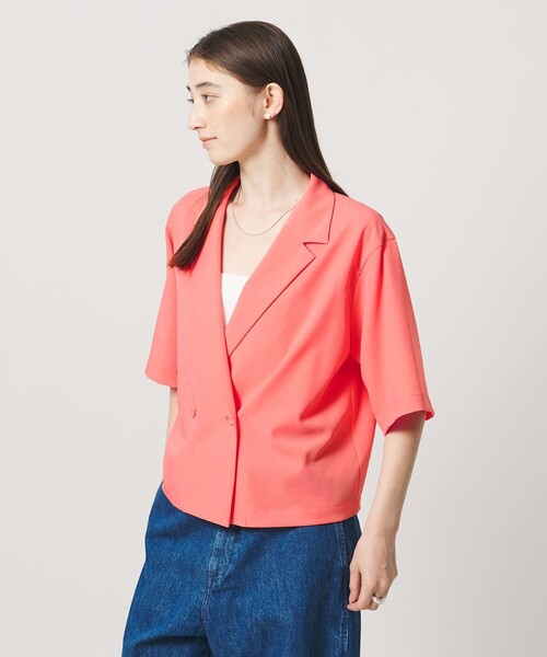 UNITED ARROWS(ユナイテッドアローズ)の「ツイル ハーフスリーブ シャツ ジャケット ‐ストレッチ 防シワ 接触冷感‐(シャツ/ブラウス・レディース・ピンク/ネイビー/ダークブラウン・FREE)」の7枚目の写真