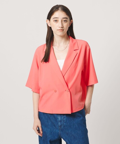 UNITED ARROWS(ユナイテッドアローズ)の「ツイル ハーフスリーブ シャツ ジャケット ‐ストレッチ 防シワ 接触冷感‐(シャツ/ブラウス・レディース・ピンク/ネイビー/ダークブラウン・FREE)」の8枚目の写真