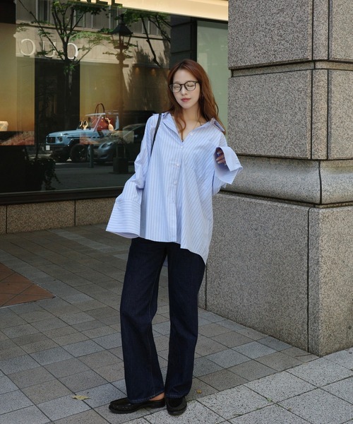 merrylatte(メリーラテ)の「ストライプビッグカフスシャツ(Tシャツ/カットソー・レディース・ブルー・FREE)」の17枚目の写真
