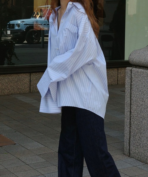 merrylatte(メリーラテ)の「ストライプビッグカフスシャツ(Tシャツ/カットソー・レディース・ブルー・FREE)」の19枚目の写真