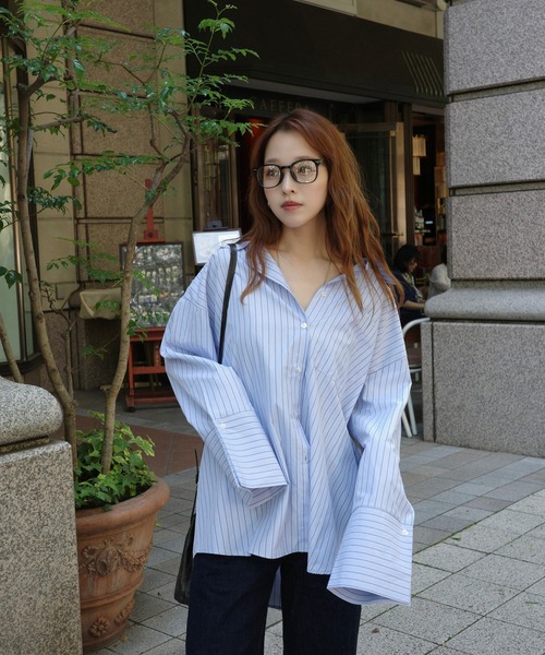 merrylatte(メリーラテ)の「ストライプビッグカフスシャツ(Tシャツ/カットソー・レディース・ブルー・FREE)」の21枚目の写真