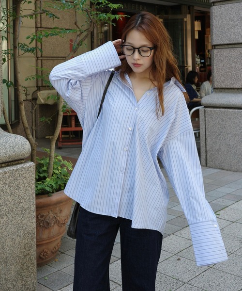 merrylatte(メリーラテ)の「ストライプビッグカフスシャツ(Tシャツ/カットソー・レディース・ブルー・FREE)」の22枚目の写真
