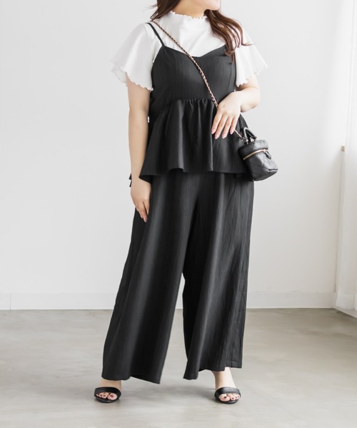 CLETTE(クレット)の「CLETTEオリジナルペプラムサロペット(サロペット/オーバーオール・レディース・オリーブ/ネイビー/ブラック・LL/4L/3L)」の4枚目の写真